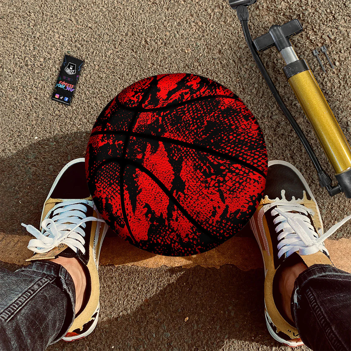 Snakeskin Black And Red Print Basketball - Image 2
