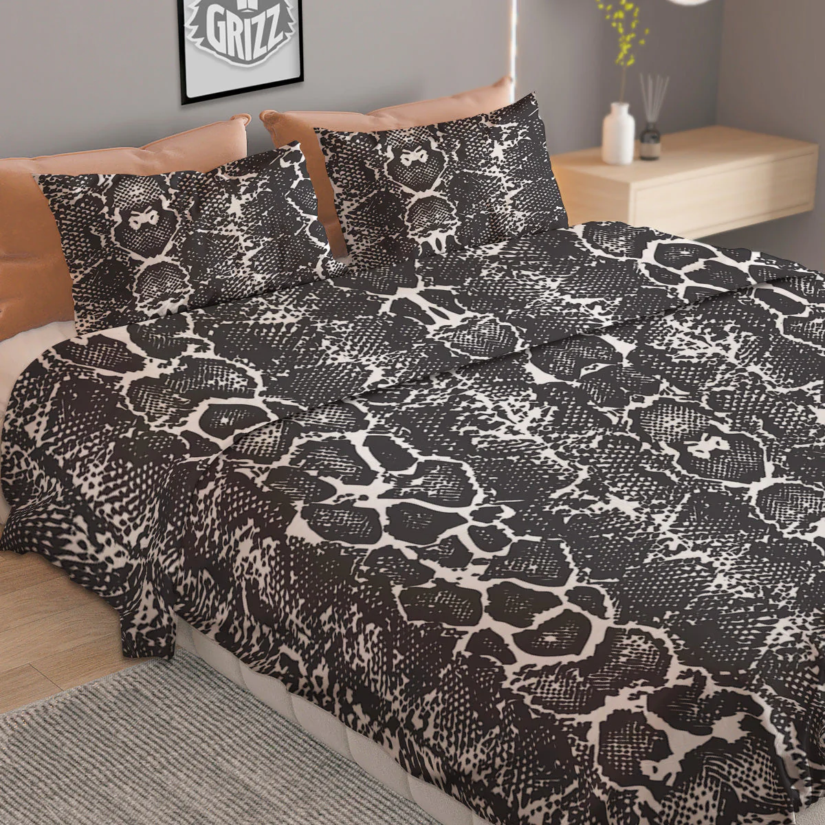 Snakeskin Black Print Duvet Cover Bedding Set - Image 2