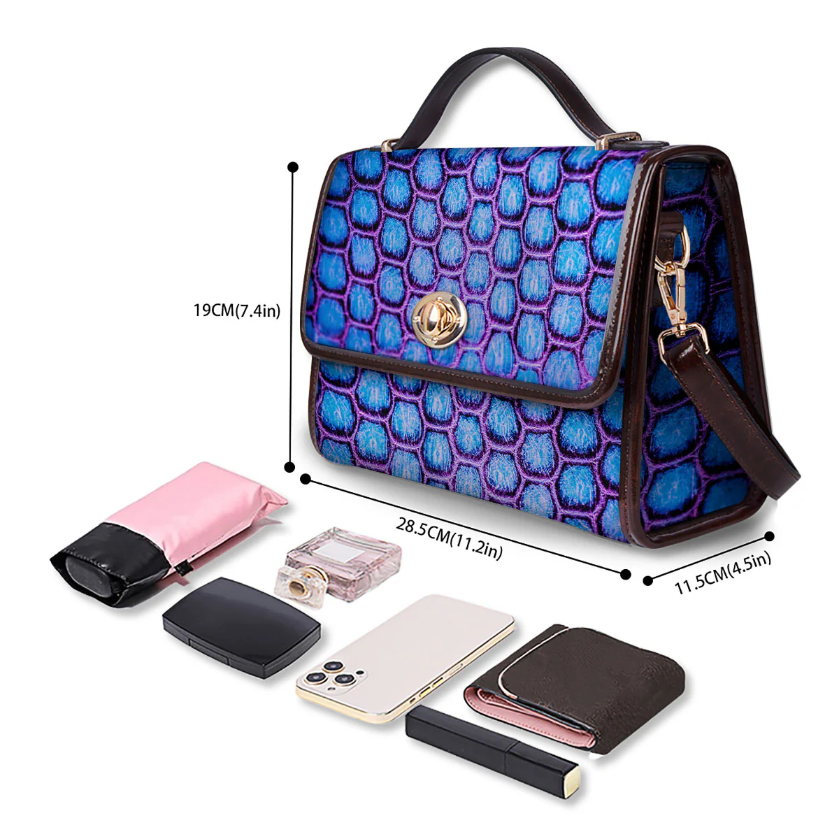 Snakeskin Blue And Purple Print Pattern Women's Satchel Bag - Image 4