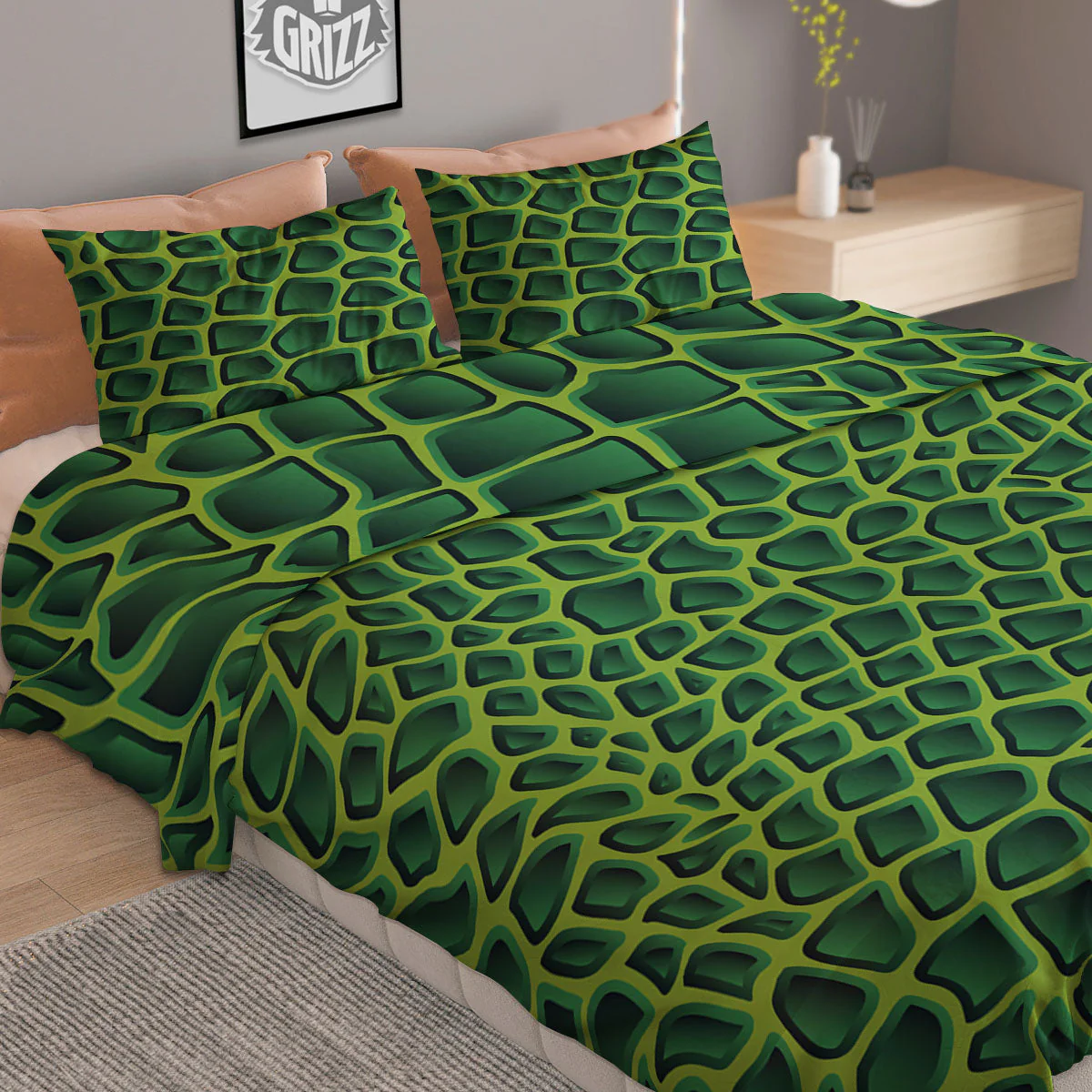 Snakeskin Green Print Duvet Cover Bedding Set - Image 2