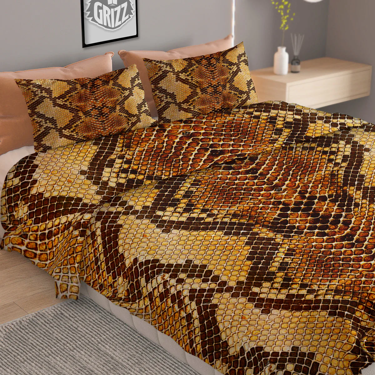 Snakeskin Leathers Print Duvet Cover Bedding Set - Image 2
