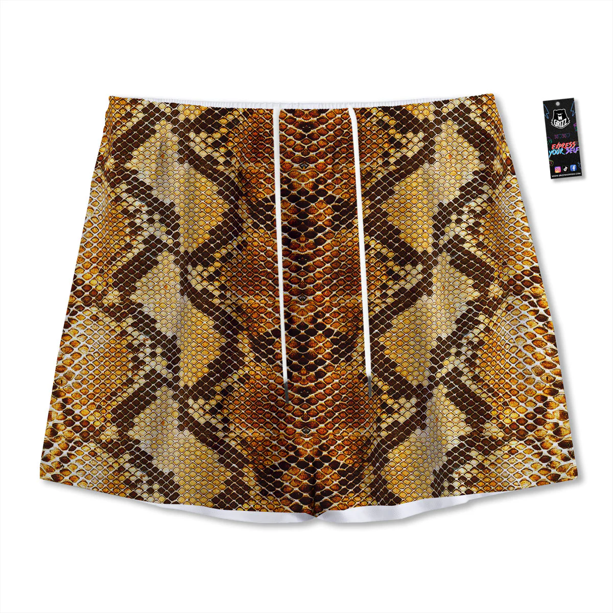 Snakeskin Leathers Print Mesh Shorts