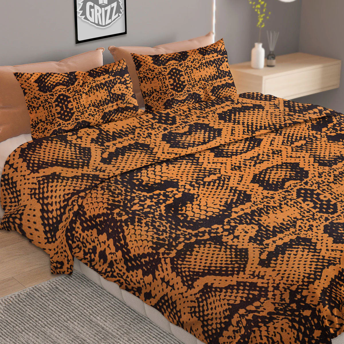 Snakeskin Orange Print Pattern Duvet Cover Bedding Set - Image 2