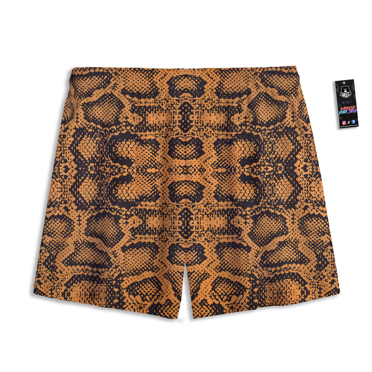 Snakeskin Orange Print Pattern Mesh Shorts - Image 2