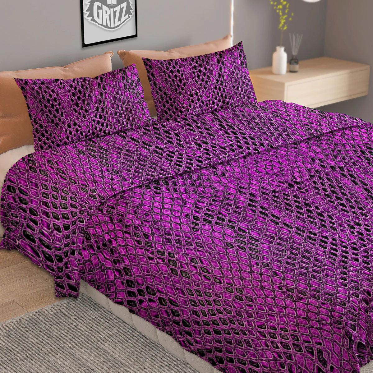 Snakeskin Purple Print Pattern Duvet Cover Bedding Set - Image 2