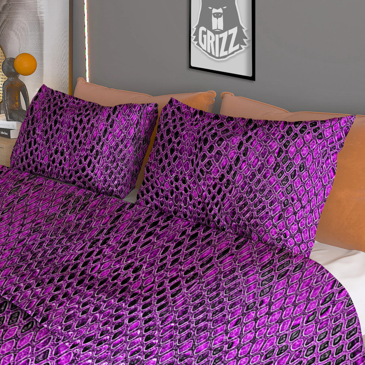 Snakeskin Purple Print Pattern Duvet Cover Bedding Set - Image 3