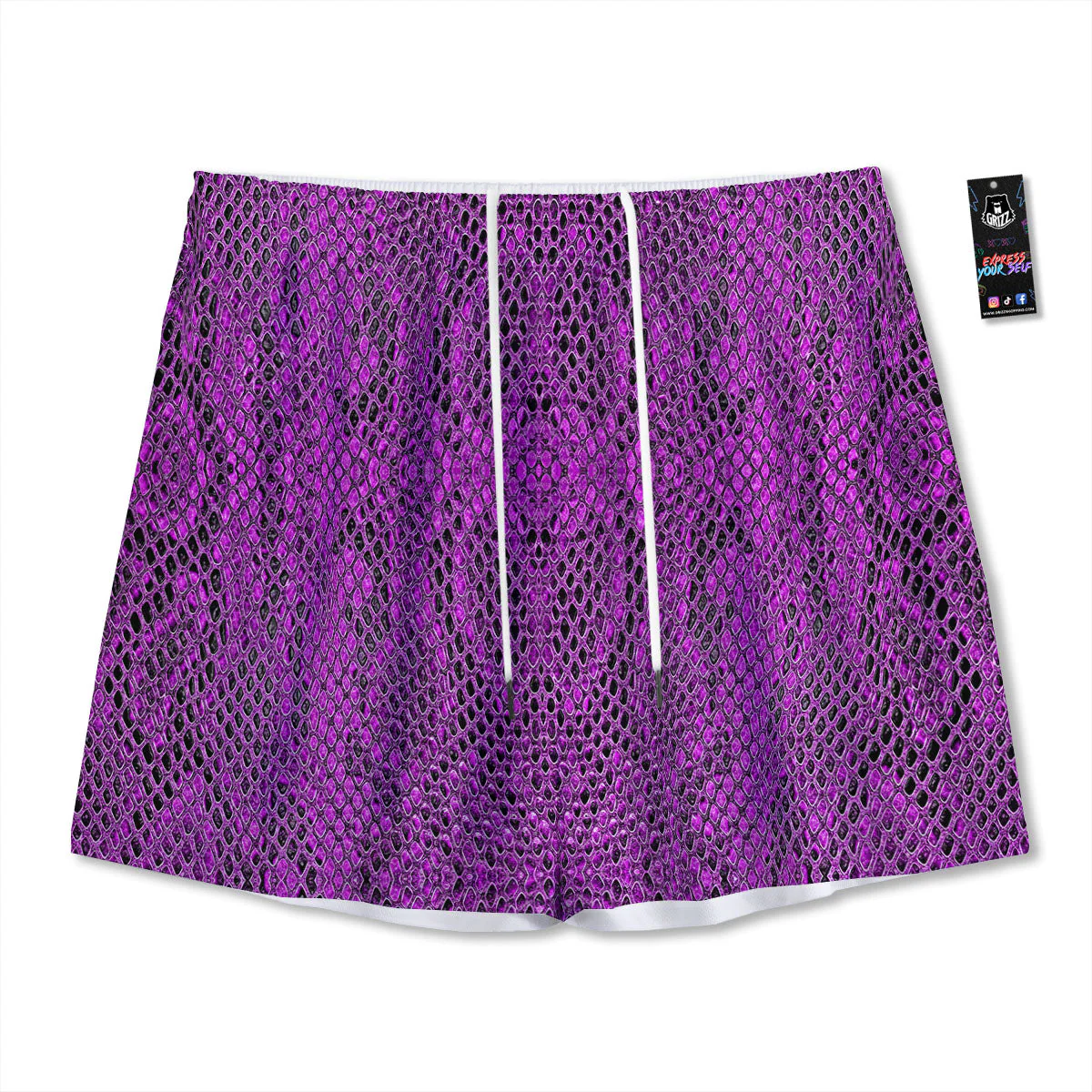 Snakeskin Purple Print Pattern Mesh Shorts