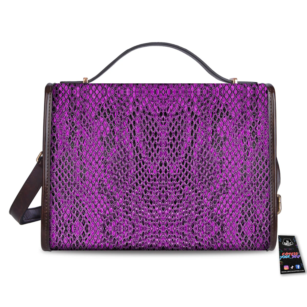 Snakeskin Purple Print Pattern Women's Satchel Bag - Image 2