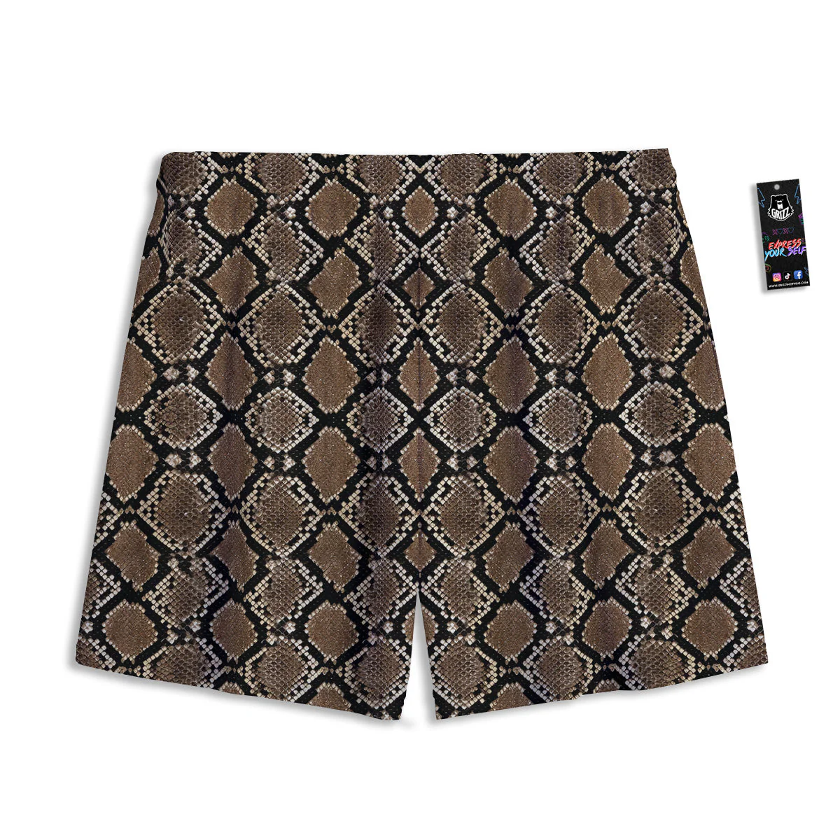 Snakeskin Python Brown Print Mesh Shorts - Image 2