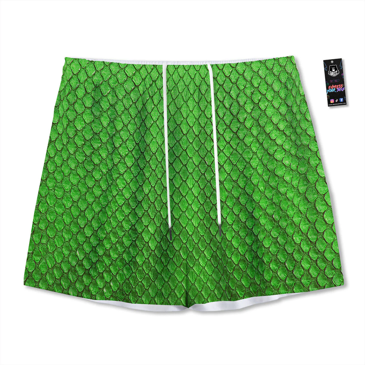 Snakeskin Python Green Print Mesh Shorts