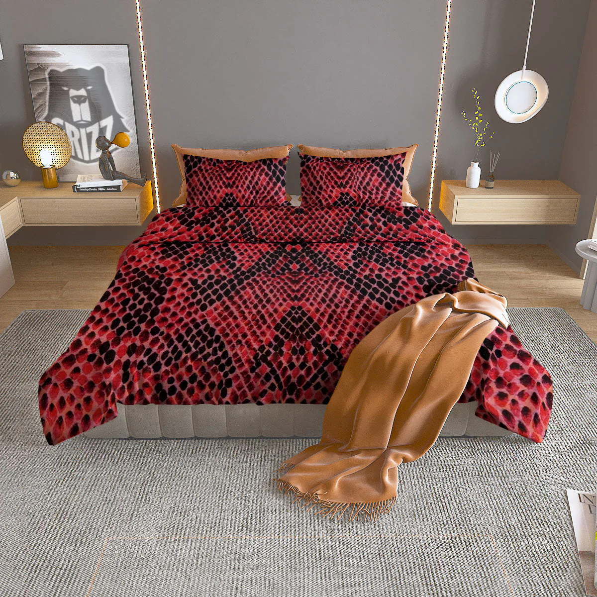 Snakeskin Python Red Print Duvet Cover Bedding Set