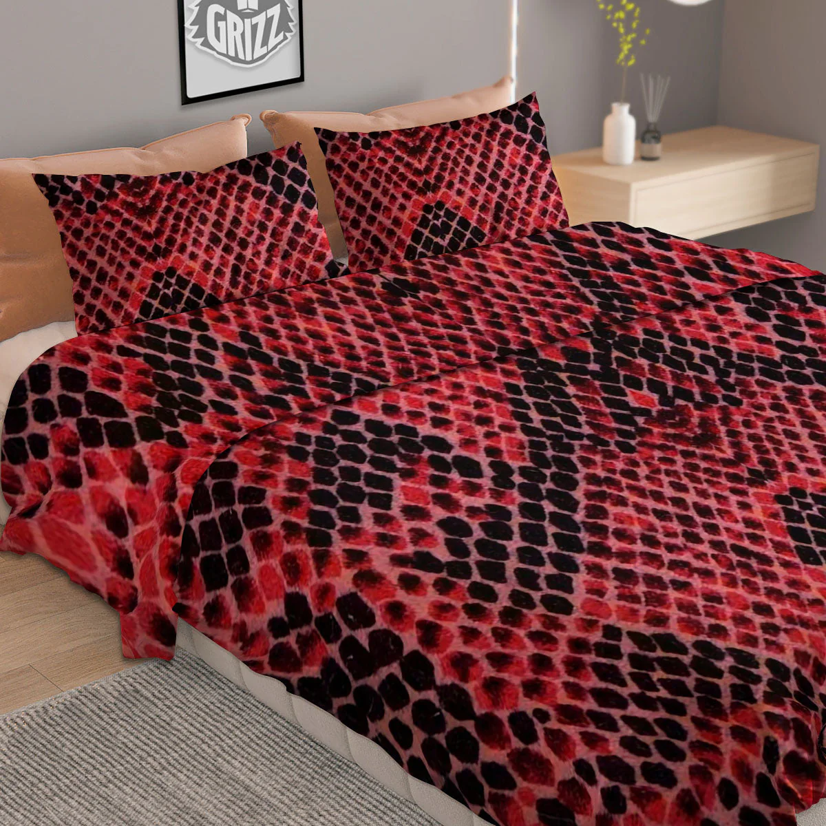 Snakeskin Python Red Print Duvet Cover Bedding Set - Image 2