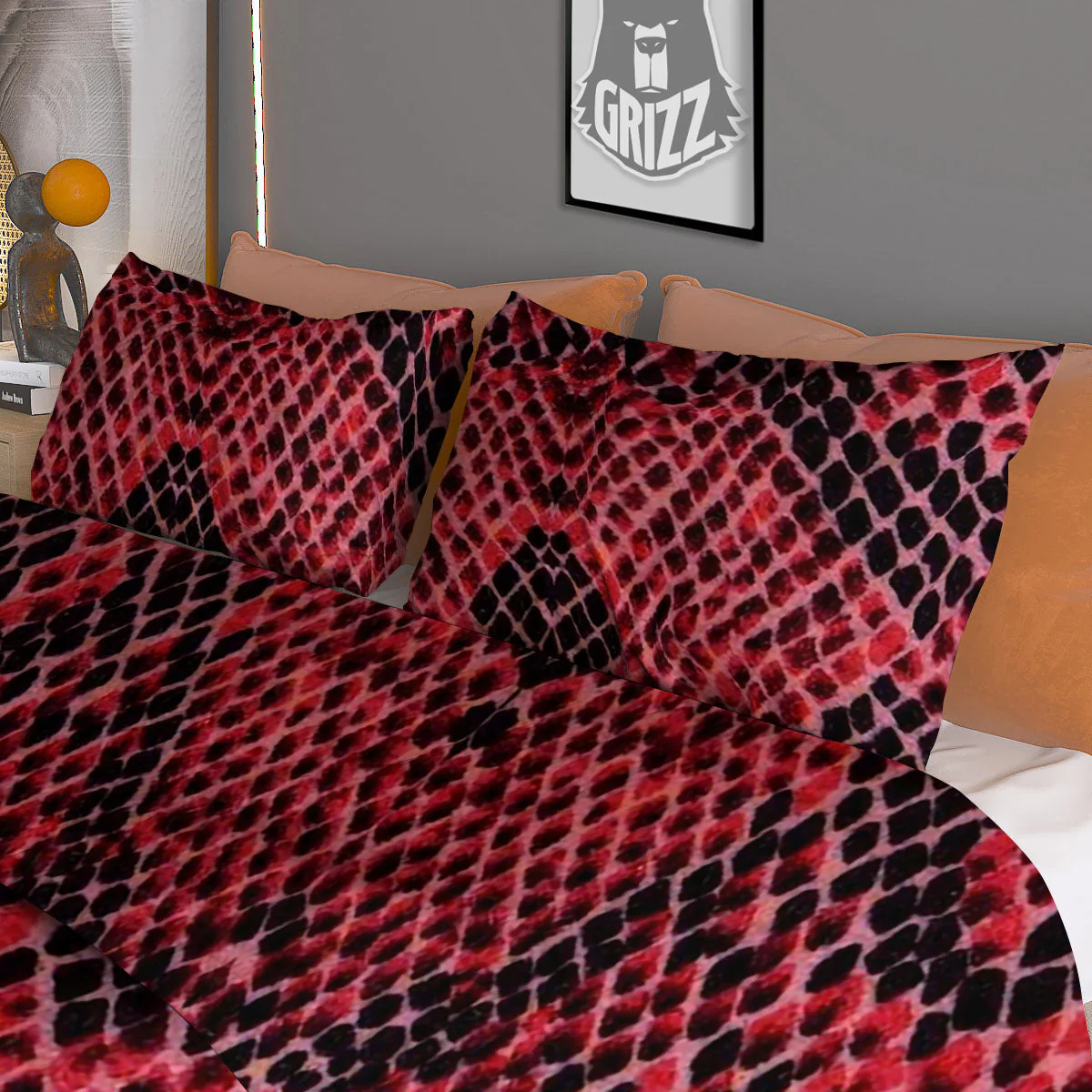 Snakeskin Python Red Print Duvet Cover Bedding Set - Image 3