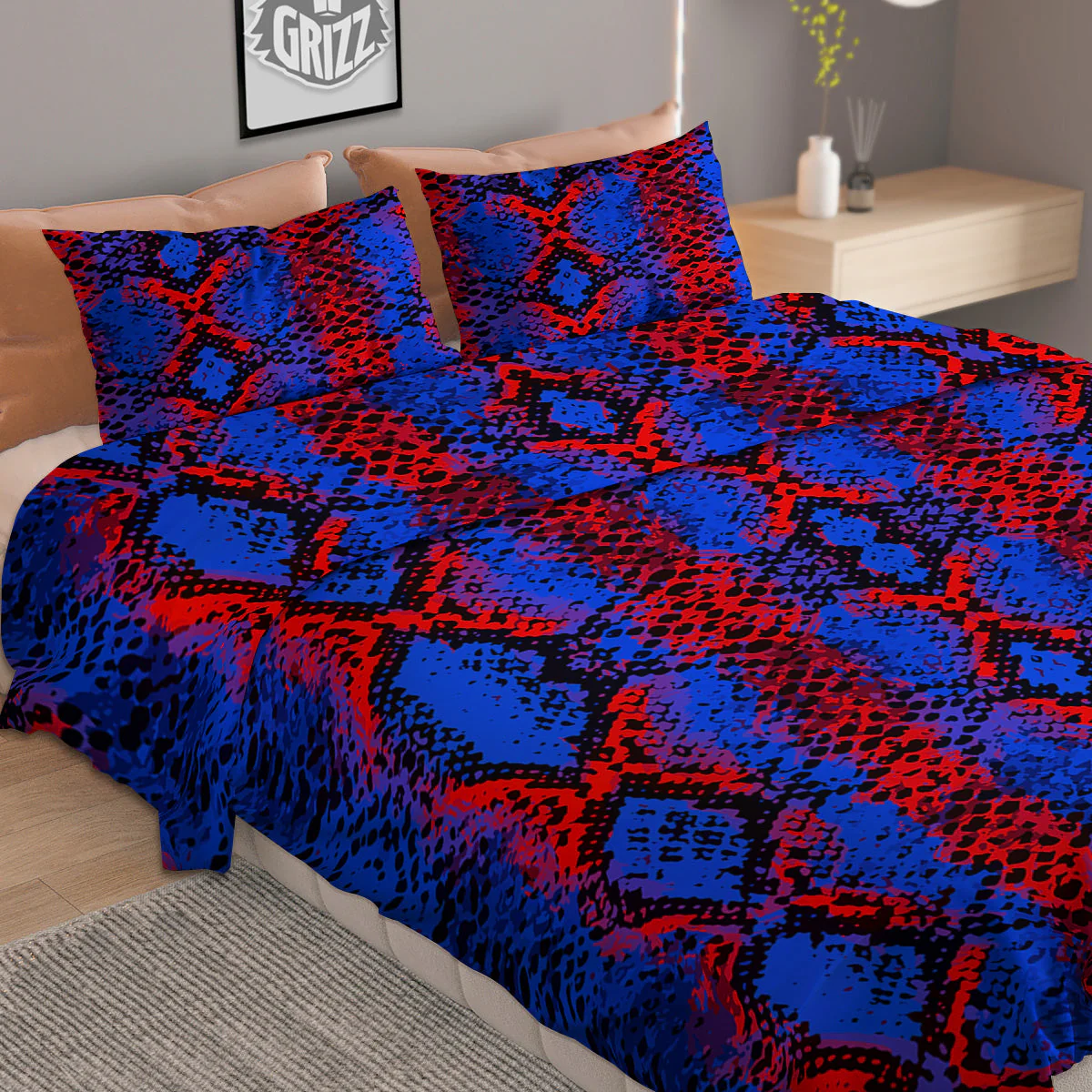 Snakeskin Red And Blue Print Duvet Cover Bedding Set - Image 2