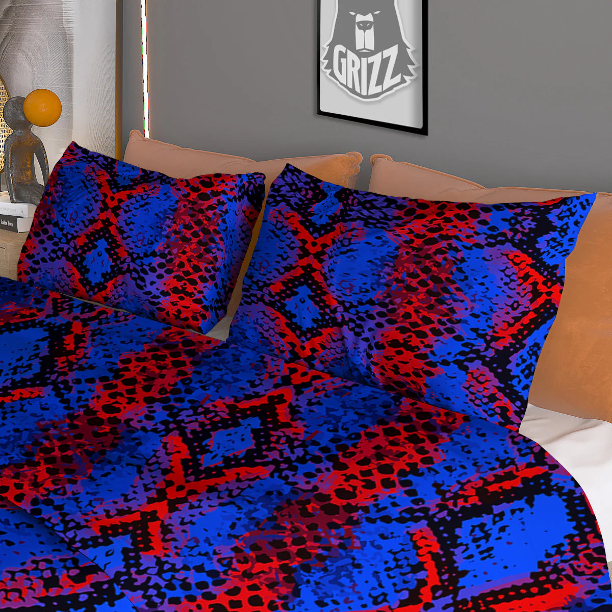 Snakeskin Red And Blue Print Duvet Cover Bedding Set - Image 3
