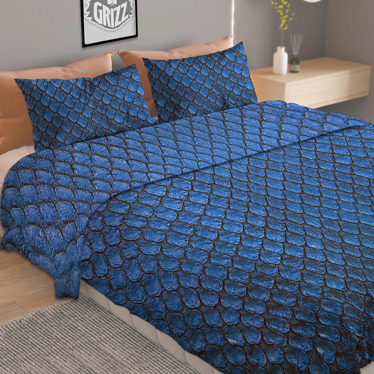 Snakeskin Steel Blue Print Duvet Cover Bedding Set - Image 2