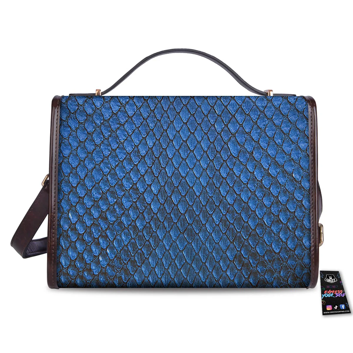 Snakeskin Steel Blue Print Women's Satchel Bag - Image 2