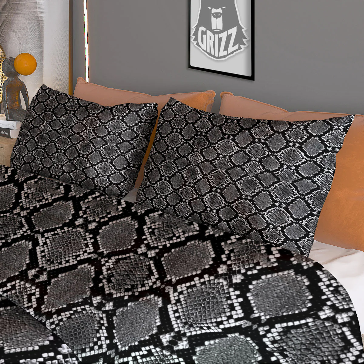 Snakeskin White And Black Print Duvet Cover Bedding Set - Image 3