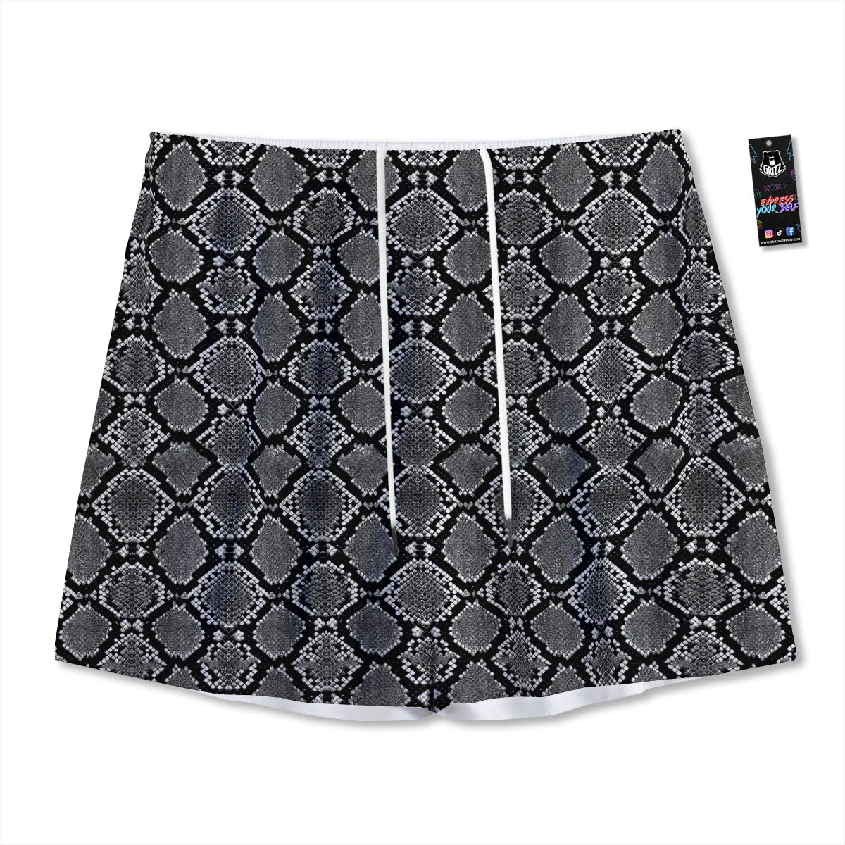 Snakeskin White And Black Print Mesh Shorts