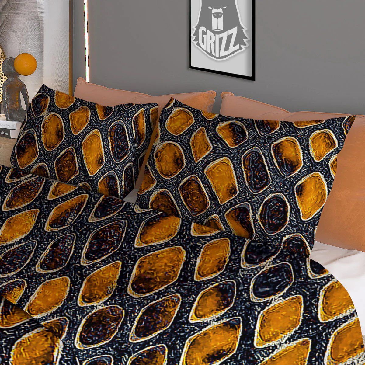 Snakeskin Yellow And Black Print Duvet Cover Bedding Set - Image 3