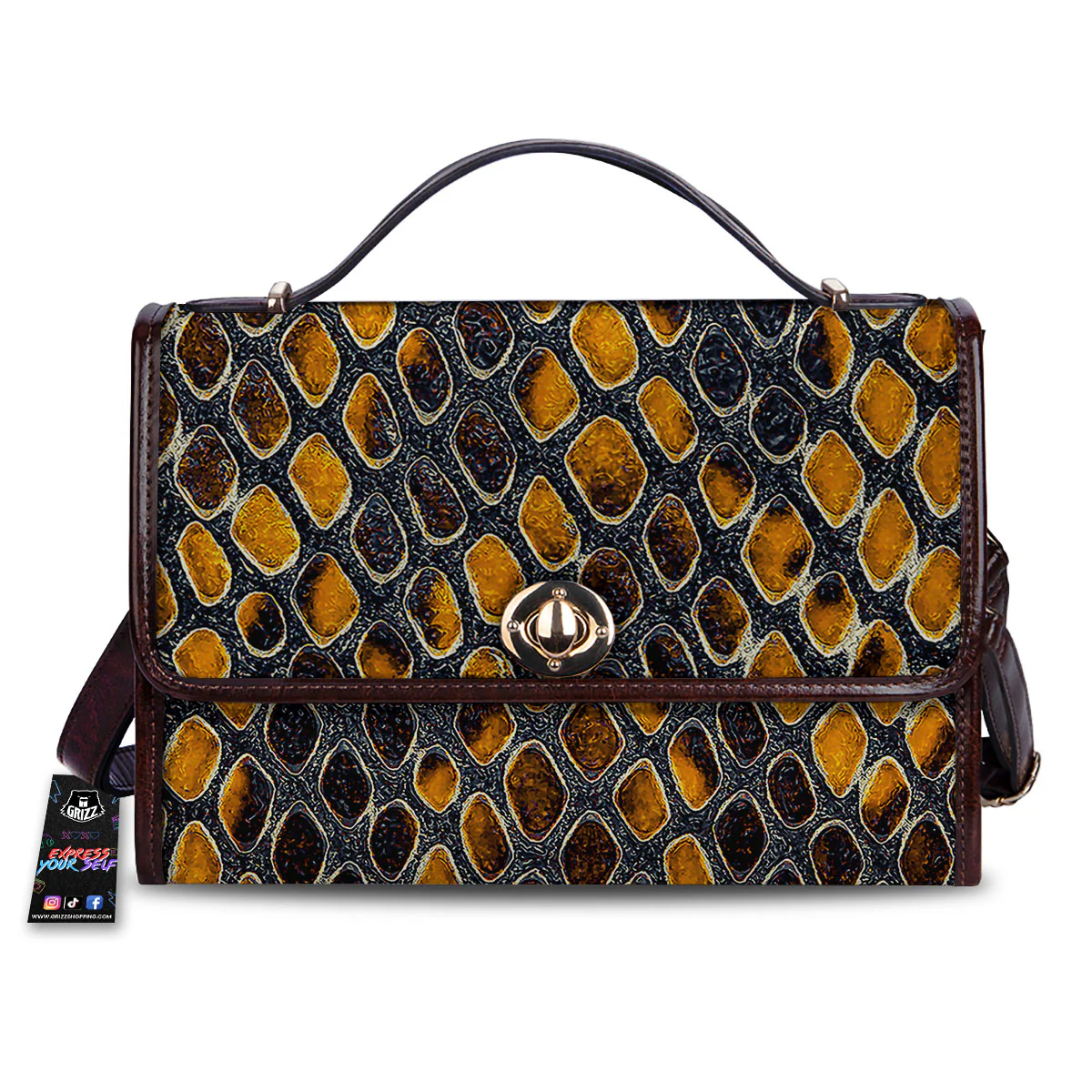 Snakeskin Yellow And Black Print Women's Satchel Bag