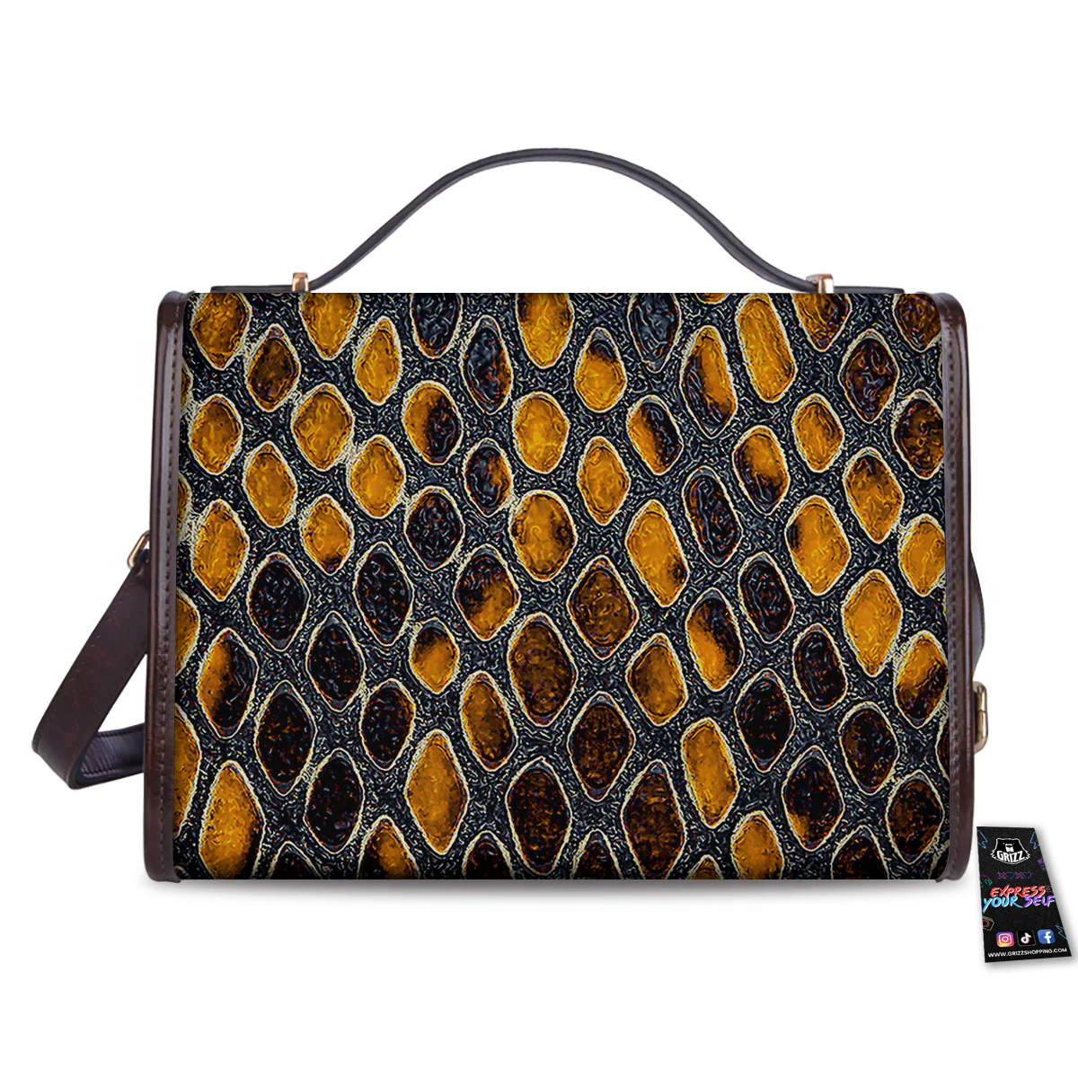 Snakeskin Yellow And Black Print Women's Satchel Bag - Image 2