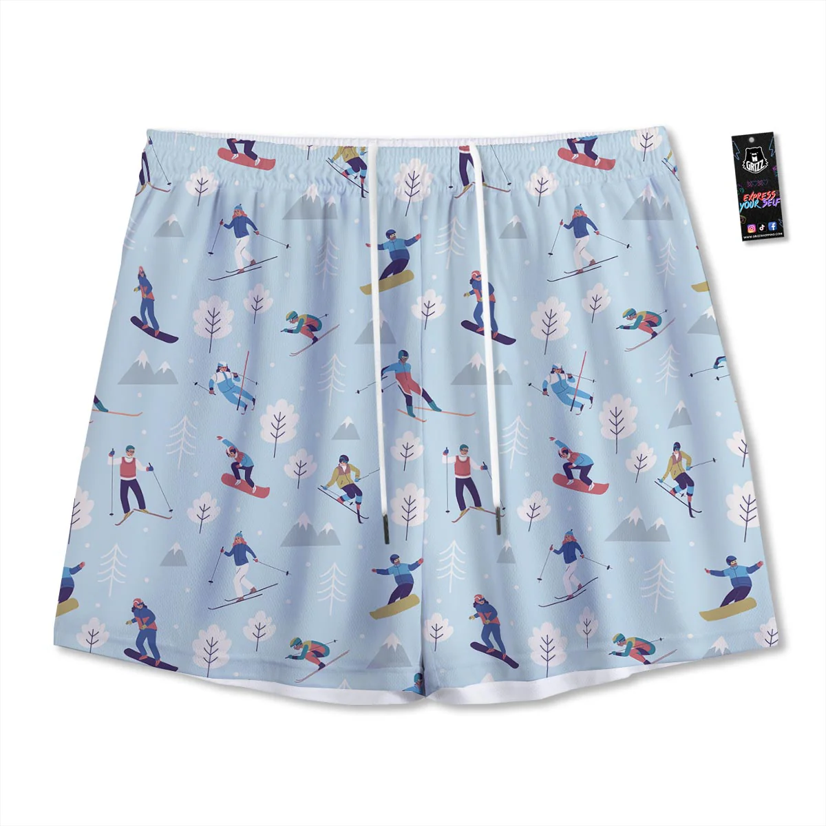 Snowboard And Ski Print Pattern Mesh Shorts