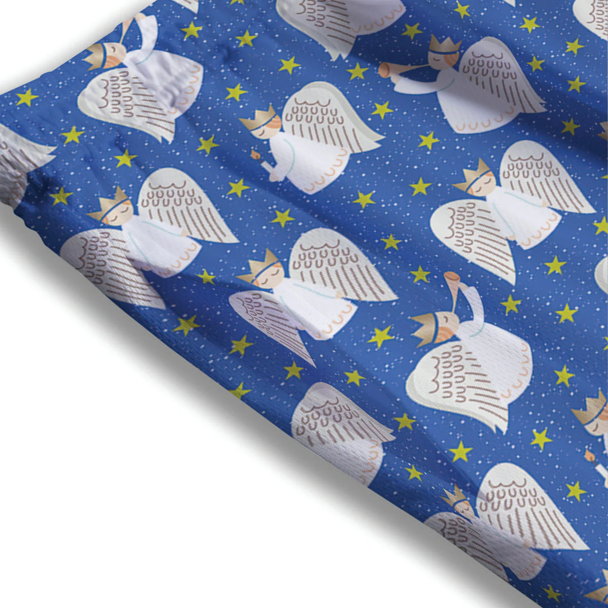 Snowflake And Angel Print Pattern Mesh Shorts - Image 3
