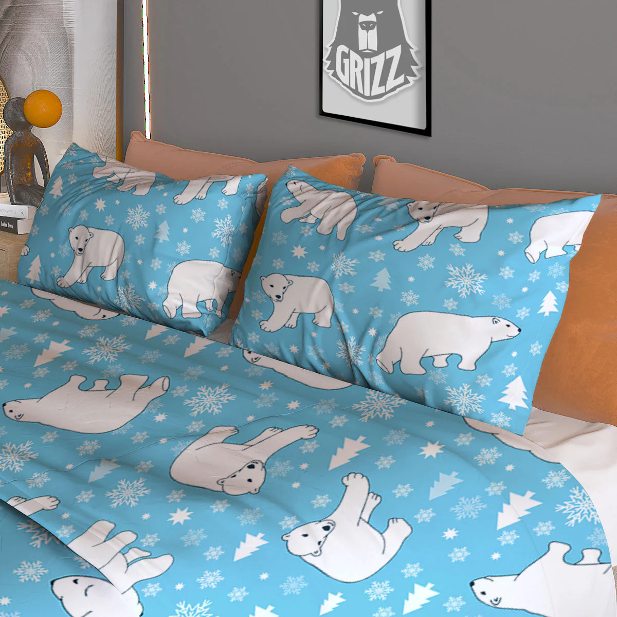 Snowflake And Polar Bear Print Pattern Duvet Cover Bedding Set - Image 3