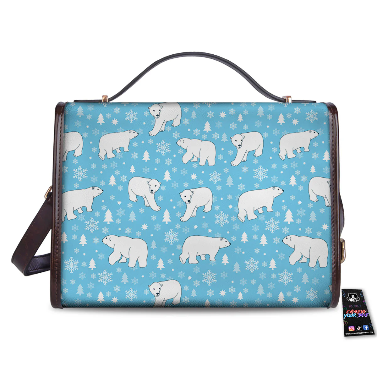 Snowflake And Polar Bear Print Pattern Women's Satchel Bag - Image 2