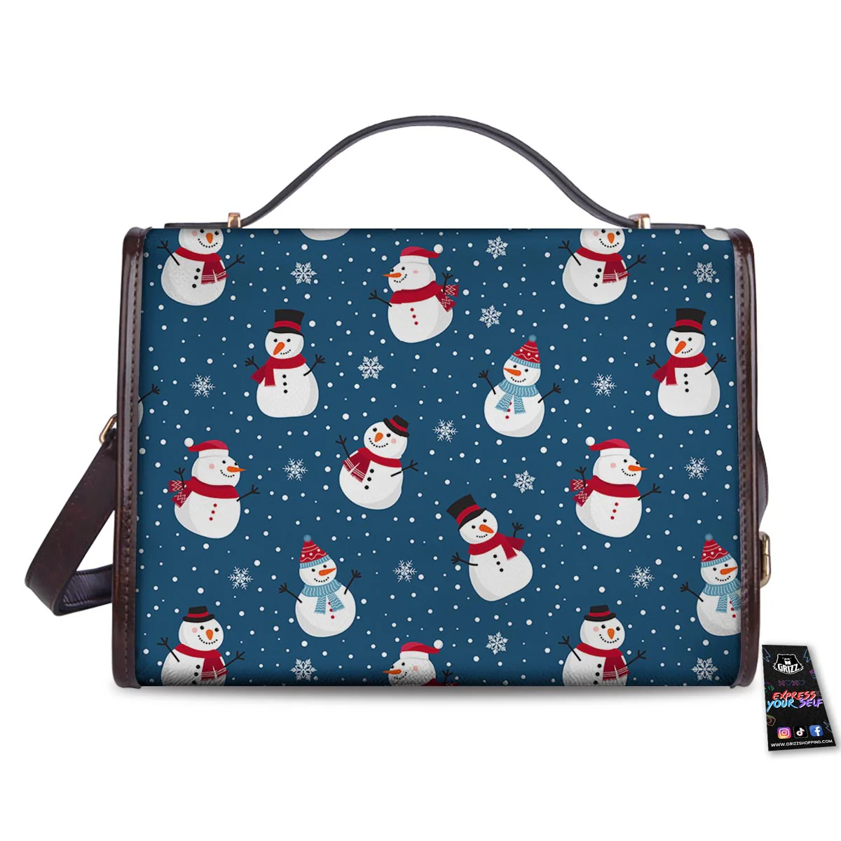 Snowflake And Snowman Print Pattern Women's Satchel Bag - Image 2