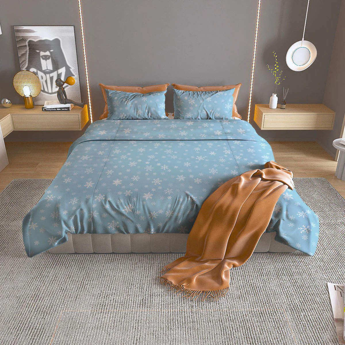 Snowflake Blue Print Pattern Duvet Cover Bedding Set