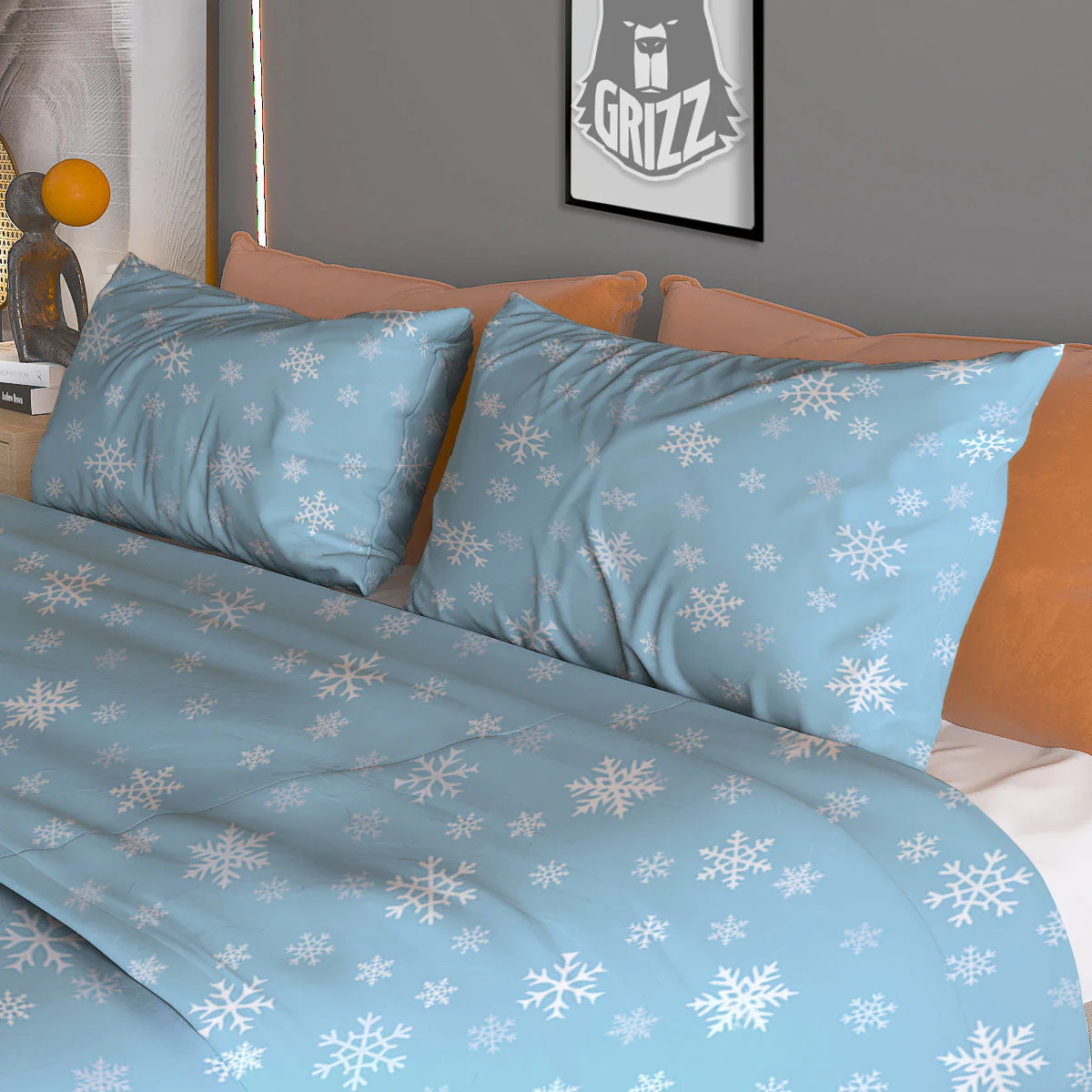 Snowflake Blue Print Pattern Duvet Cover Bedding Set - Image 3