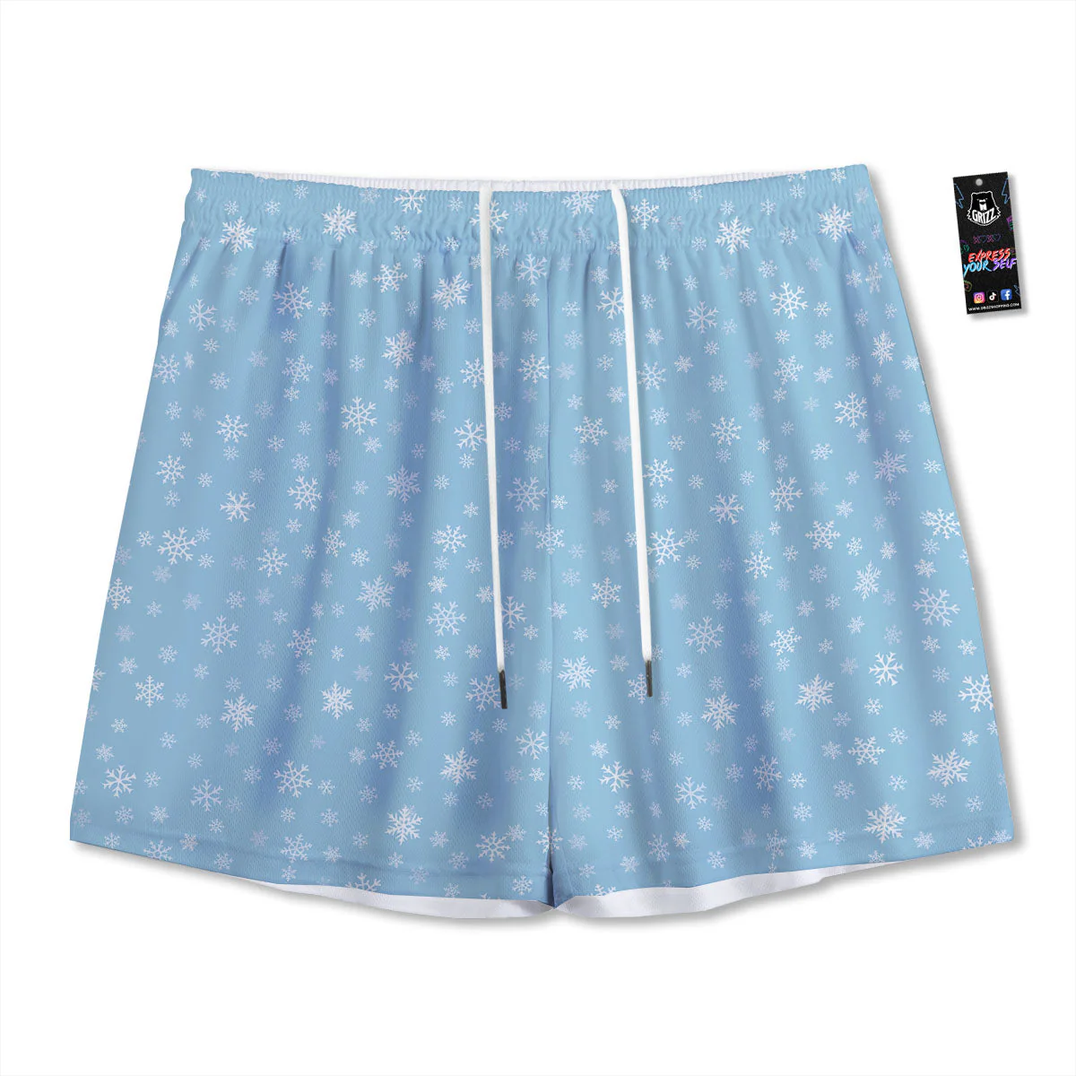 Snowflake Blue Print Pattern Mesh Shorts
