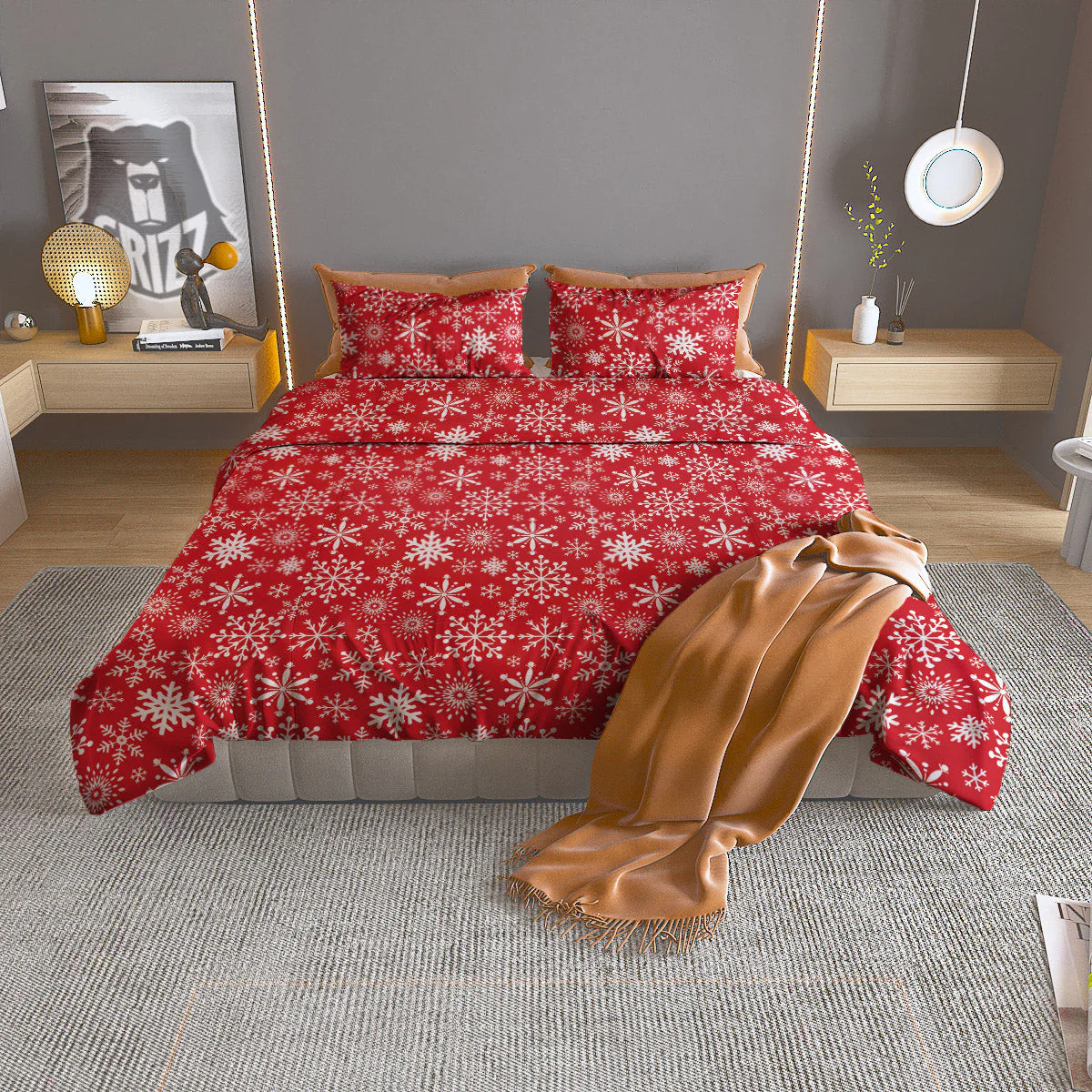 Snowflake Christmas Print Duvet Cover Bedding Set