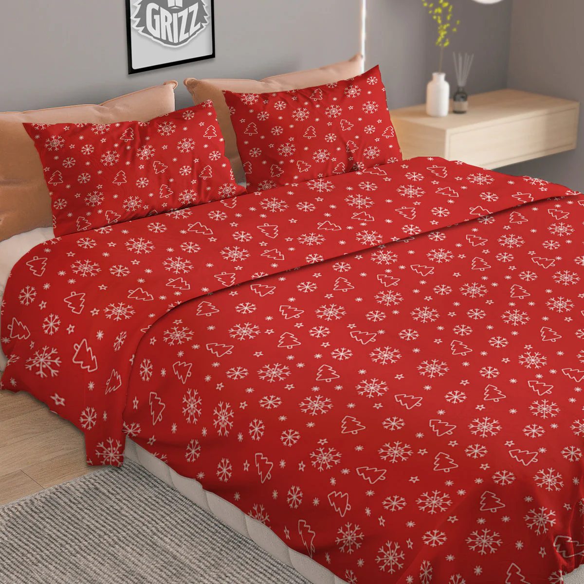 Snowflake Christmas Print Pattern Duvet Cover Bedding Set - Image 2