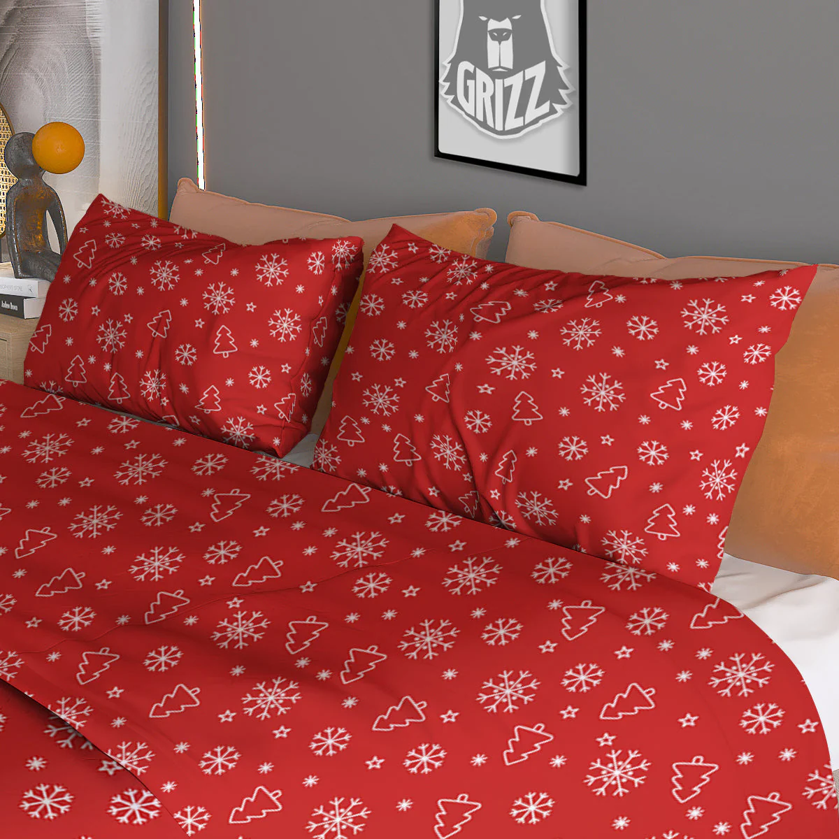 Snowflake Christmas Print Pattern Duvet Cover Bedding Set - Image 3