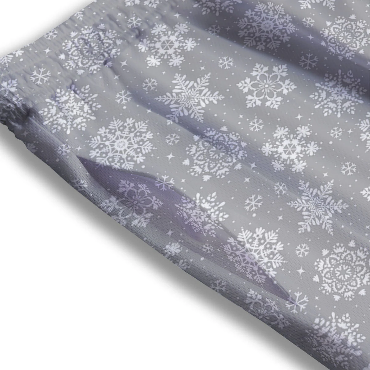 Snowflake Grey And White Print Pattern Mesh Shorts - Image 3
