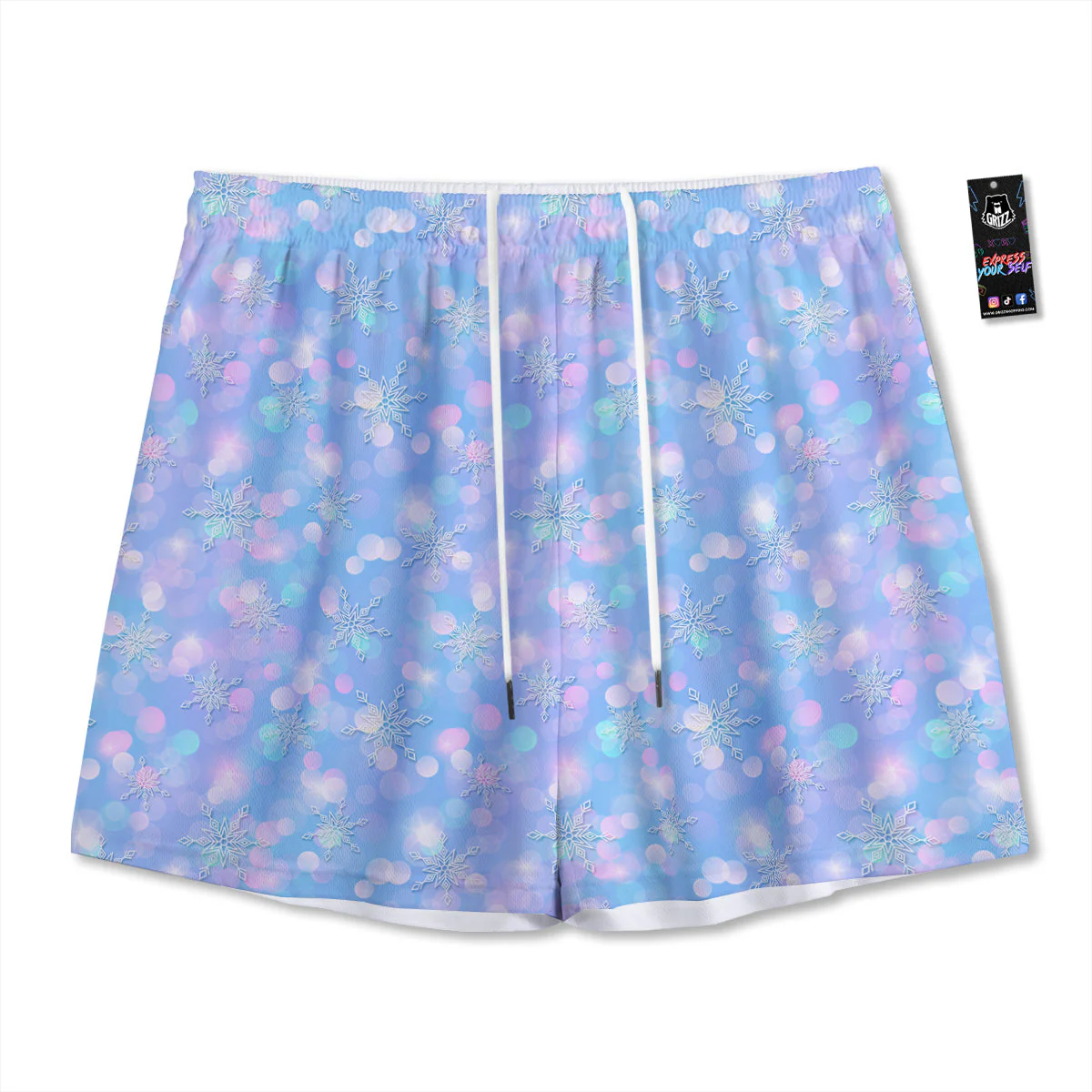 Snowflake Pastel Color Print Pattern Mesh Shorts