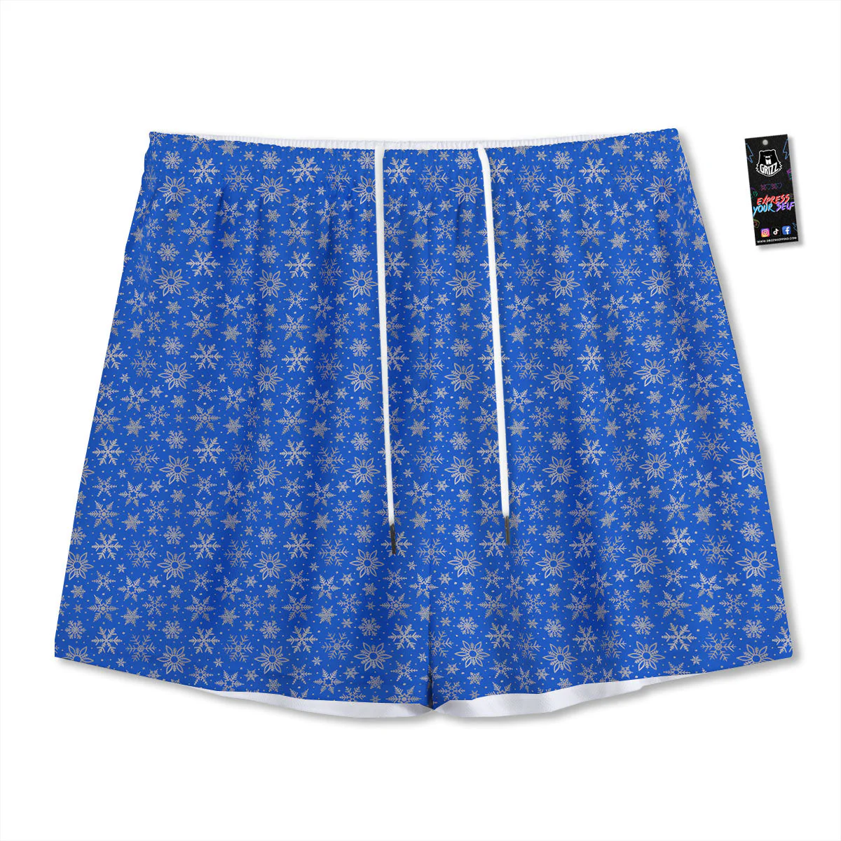 Snowflake Silver And Blue Print Pattern Mesh Shorts