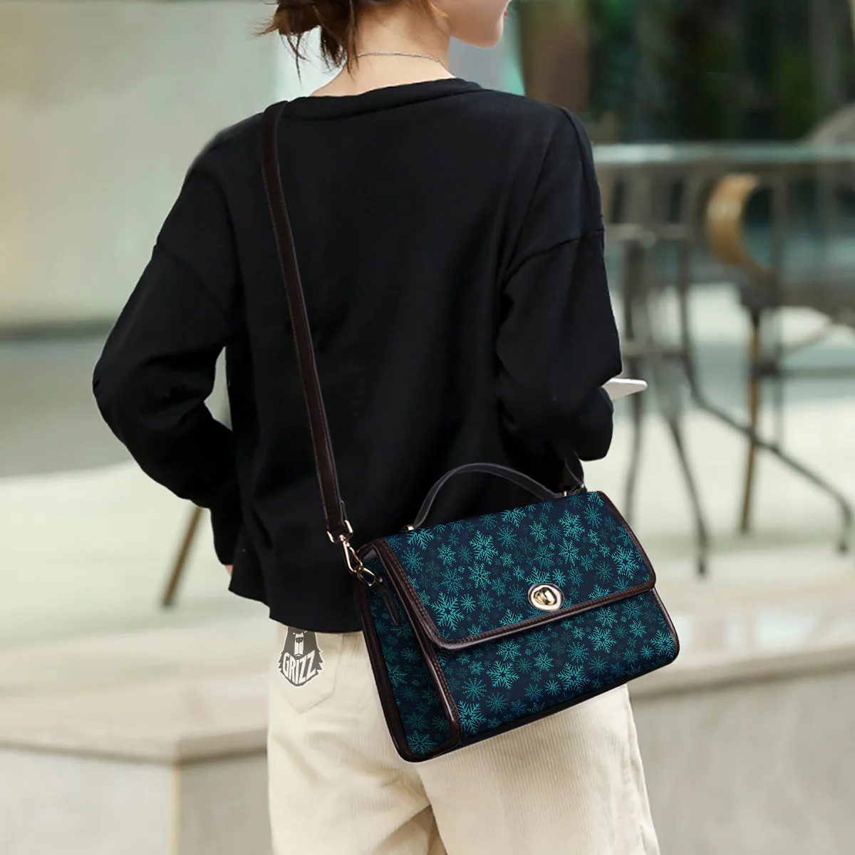 Snowflake Turquoise Print Pattern Women's Satchel Bag - Image 3