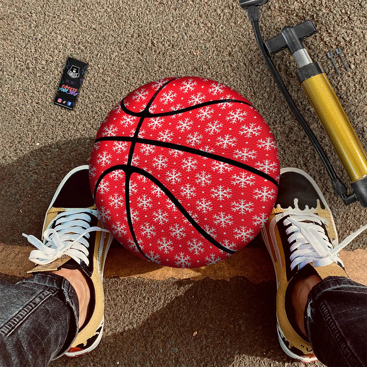 Snowflake White And Red Print Pattern Basketball - Image 2