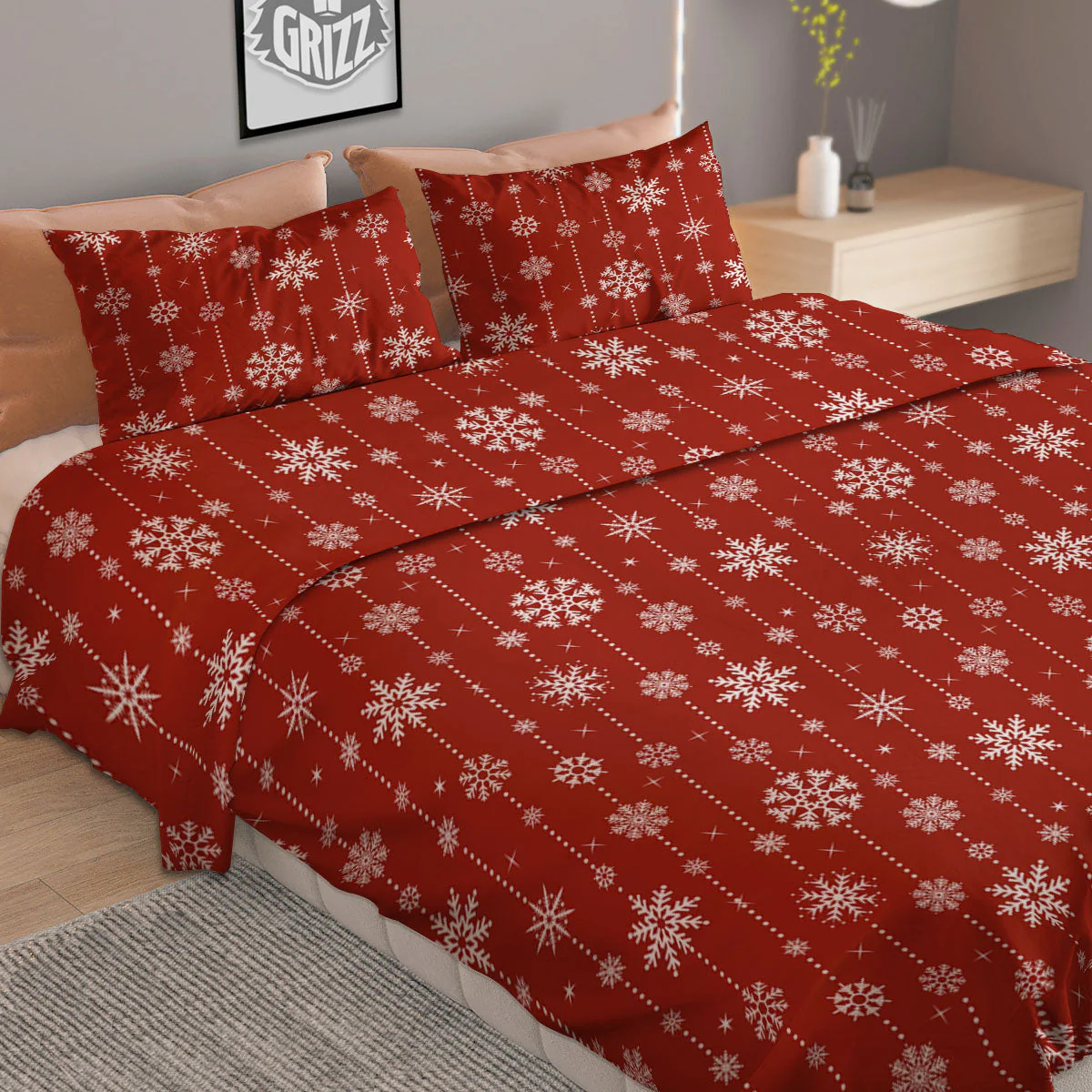 Snowflakes Merry Christmas Print Pattern Duvet Cover Bedding Set - Image 2