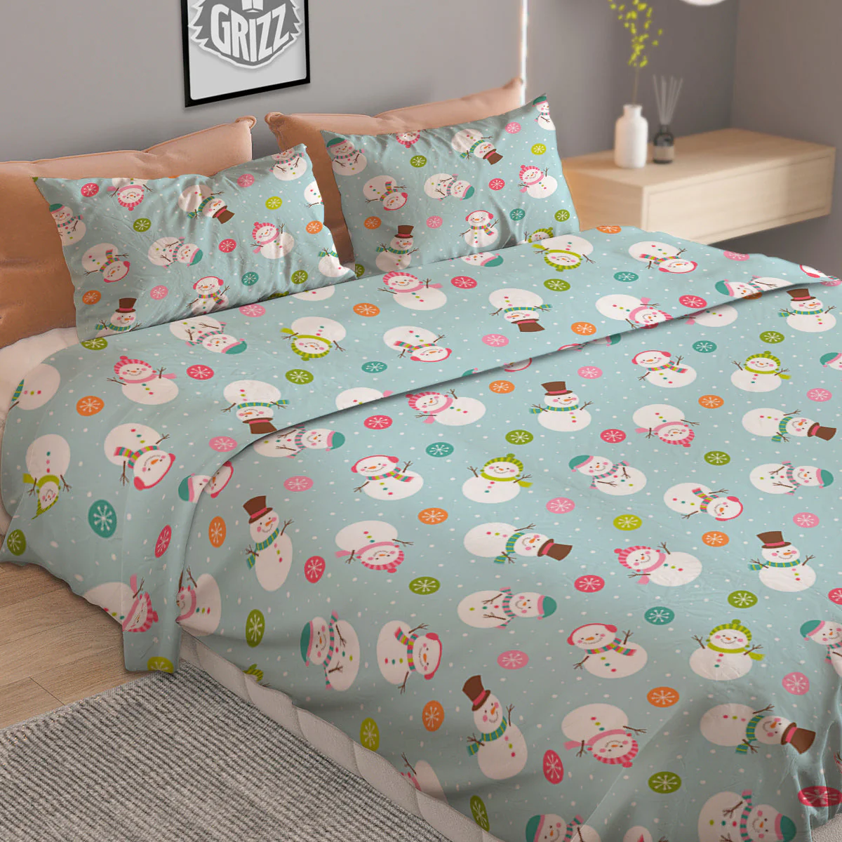 Snowman Cute Print Pattern Duvet Cover Bedding Set - Image 2