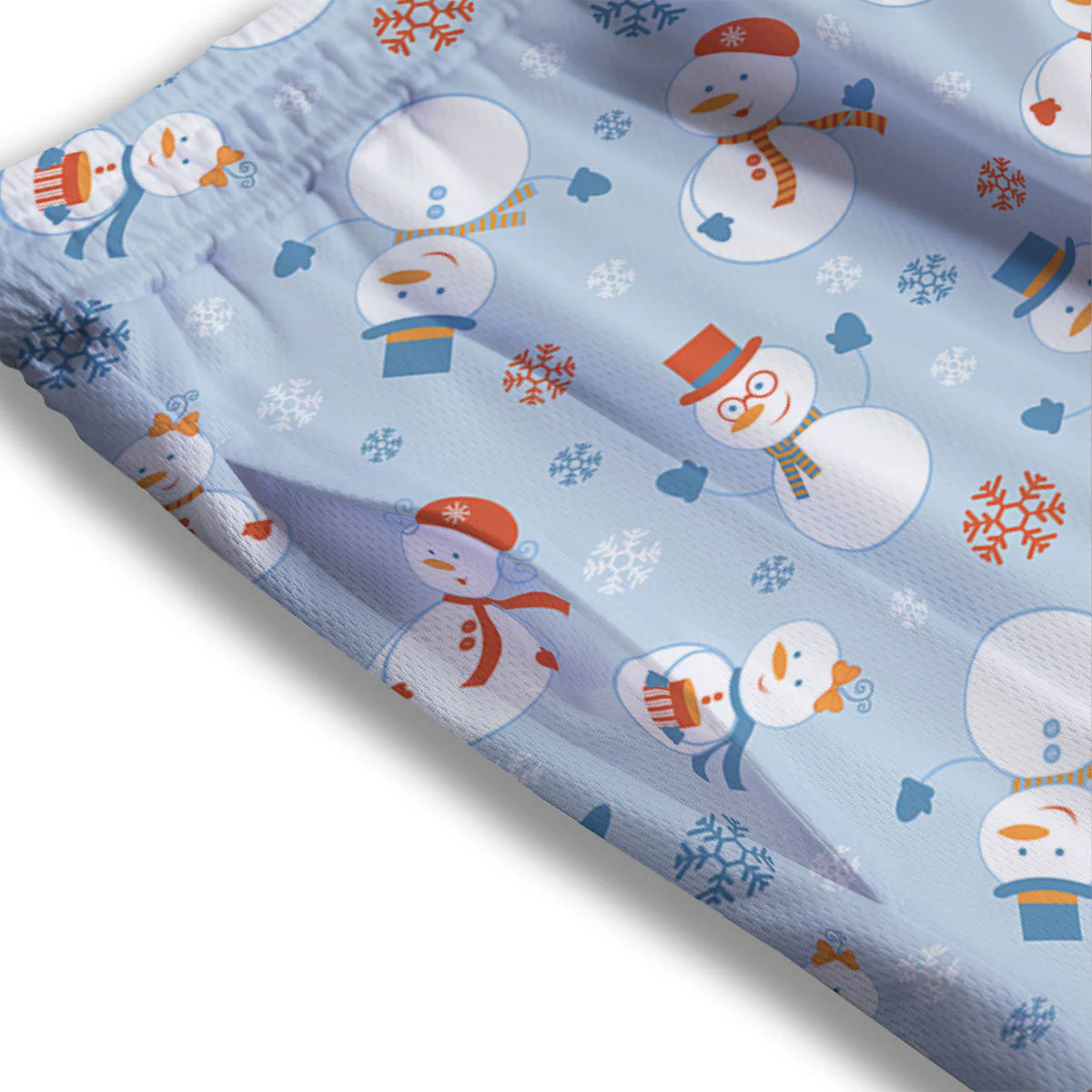 Snowman Holiday Print Pattern Mesh Shorts - Image 3
