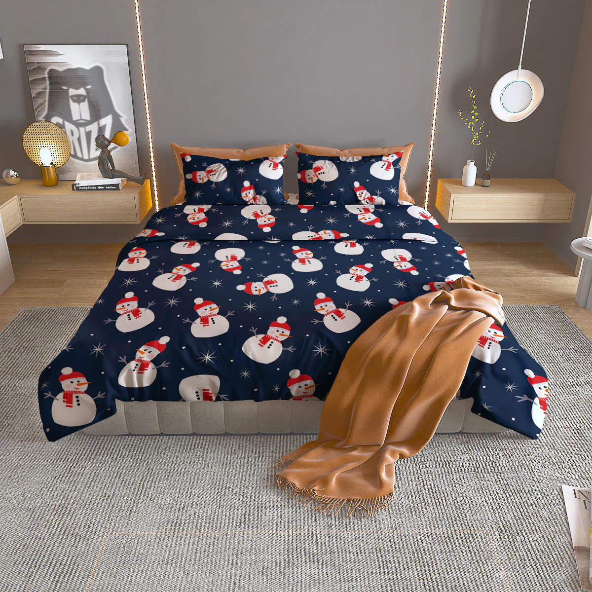 Snowman Print Pattern Duvet Cover Bedding Set