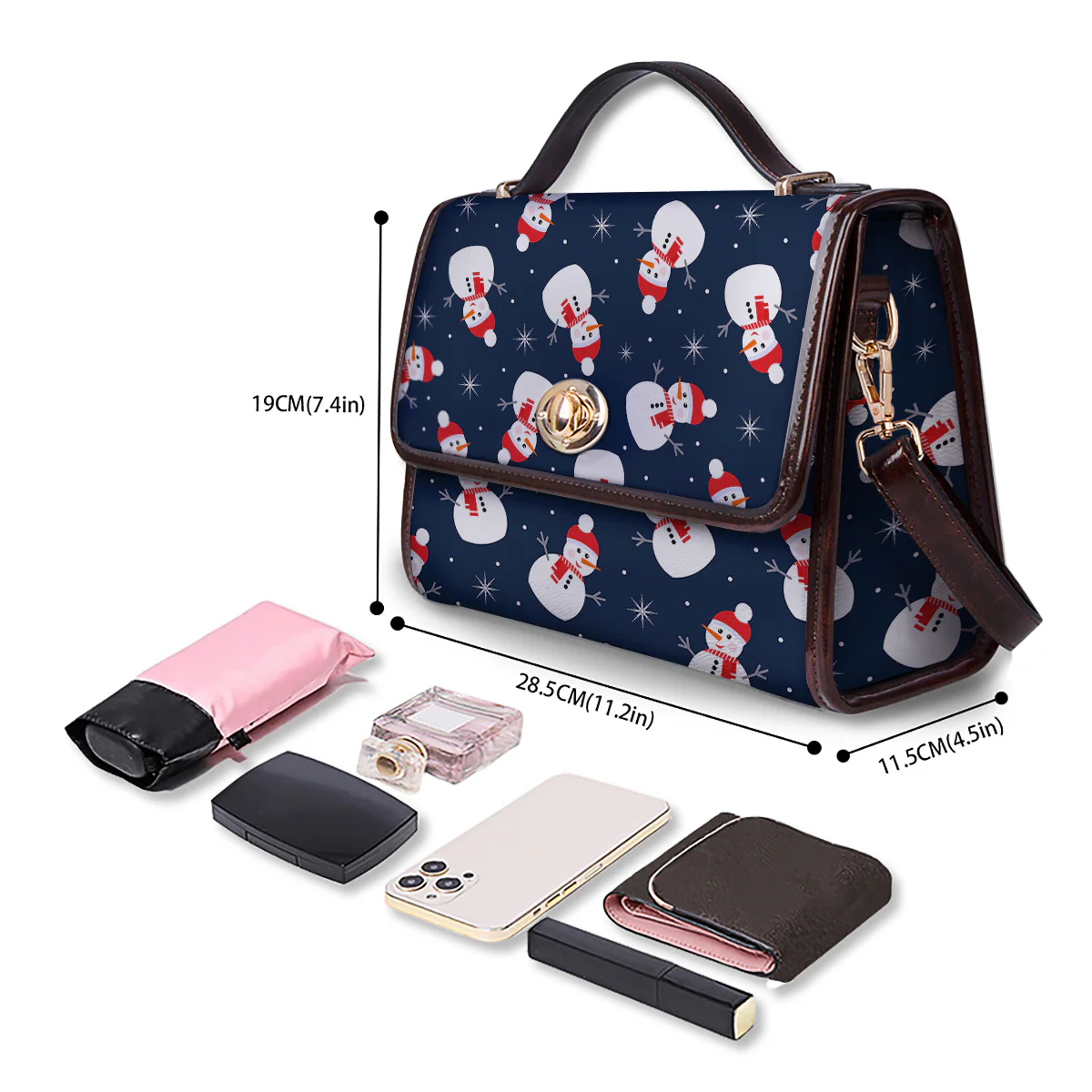Snowman Print Pattern Women's Satchel Bag - Image 4