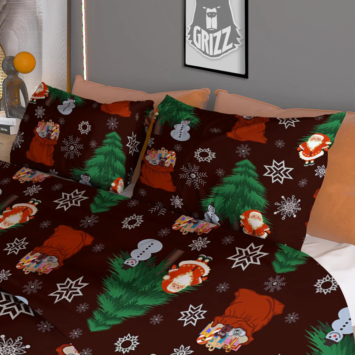 Snowman Santa Print Pattern Duvet Cover Bedding Set - Image 3