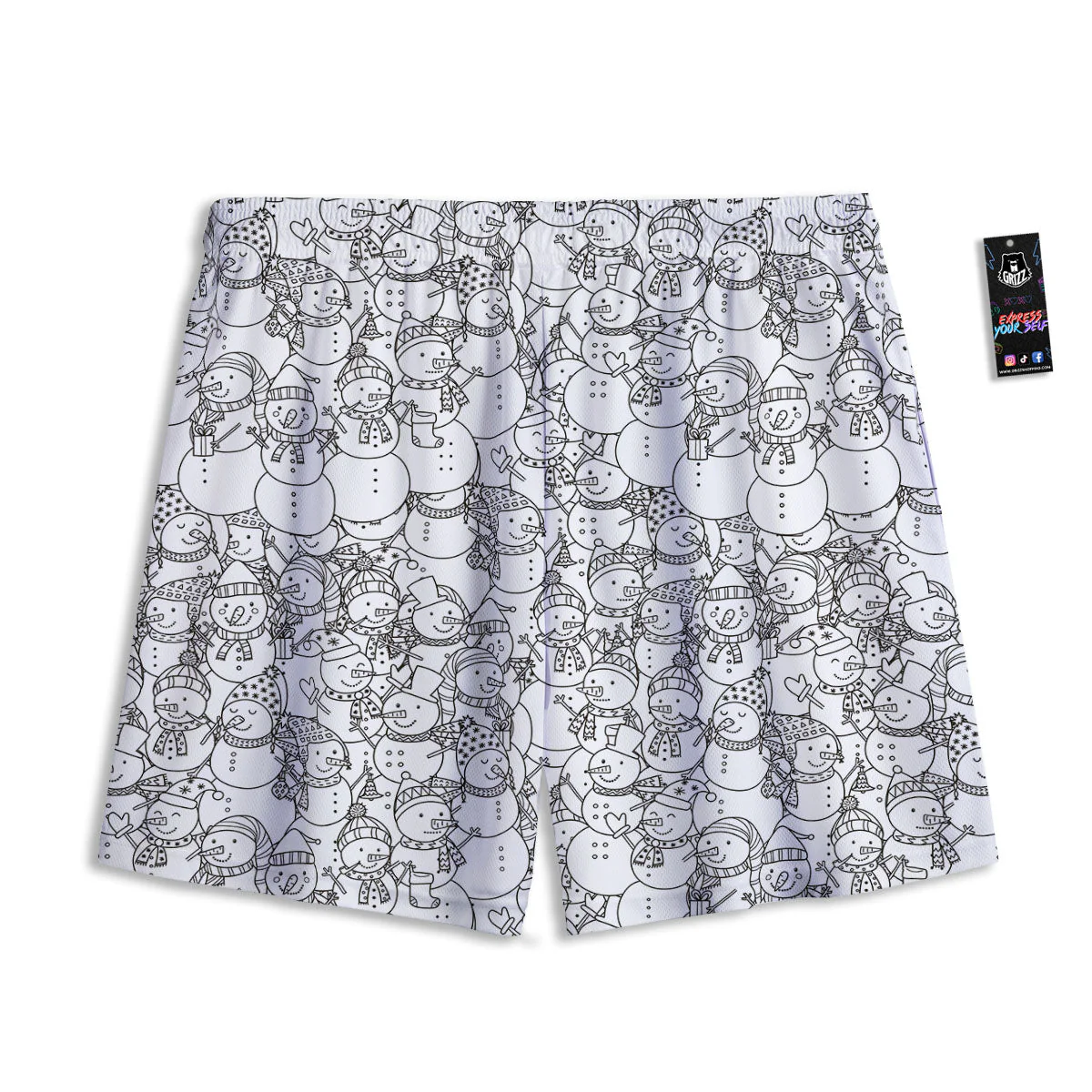 Snowman White And Black Print Pattern Mesh Shorts - Image 2