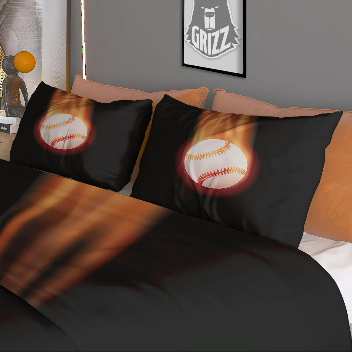Softball Fireball Print Duvet Cover Bedding Set - Image 3